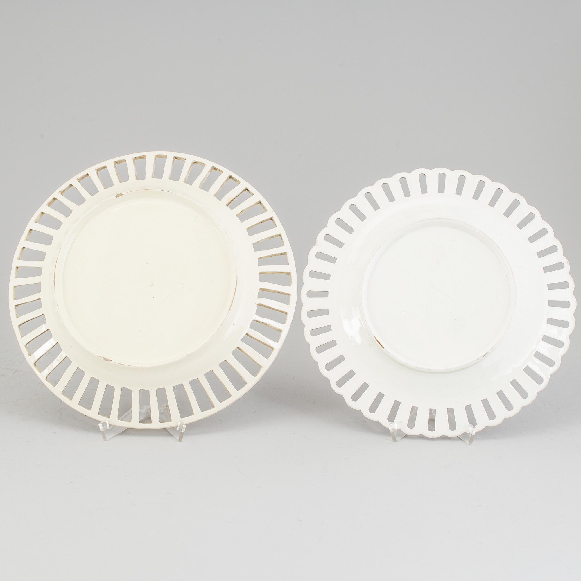 TWO CREAMWARE PLATES, one marked Wedgwood, first half of the 19th century and late 18th century.