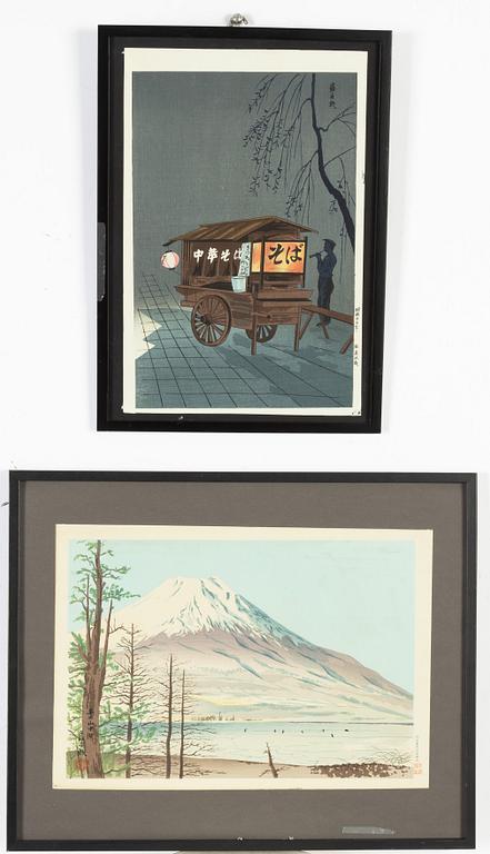 Tomikichirō Tokuriki, two woodblock print in colours.