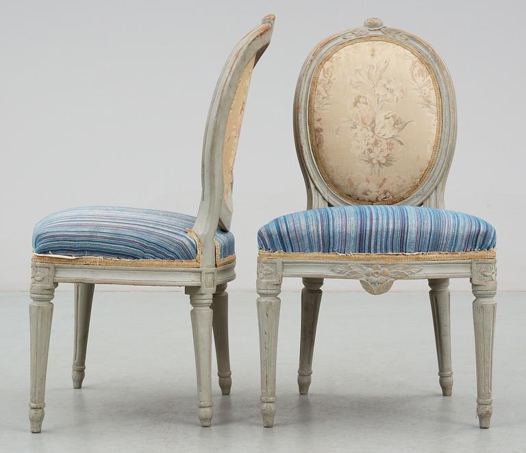 A pair of Gustavian 18th Century chairs.