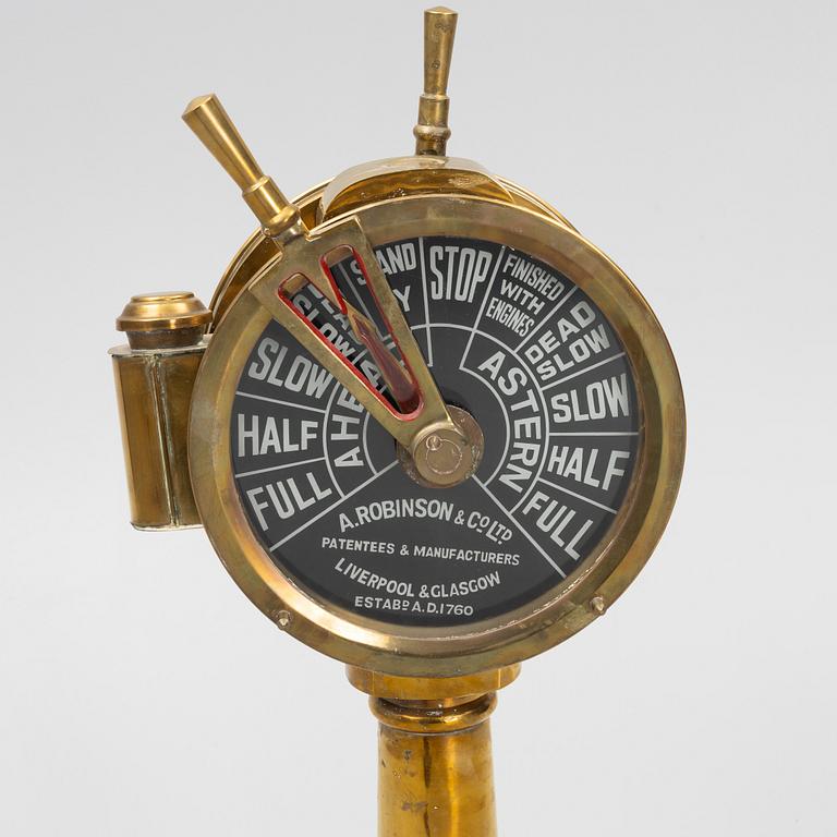 An engine room telegraph, brass, Robinson & Co Ltd Liverpool & Glasgow, first half of the 20th Century.