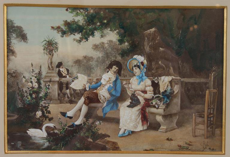 HANDKOLORERADE TRYCK, ett par, omkring sekelskiftet 1800/1900.