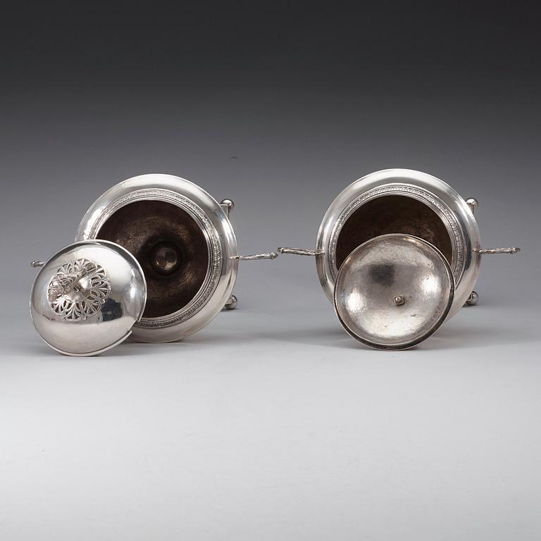 A pair of 19th century silver sugar-bowls, marks of Gustaf Möllenborg, Stockholm 1824.