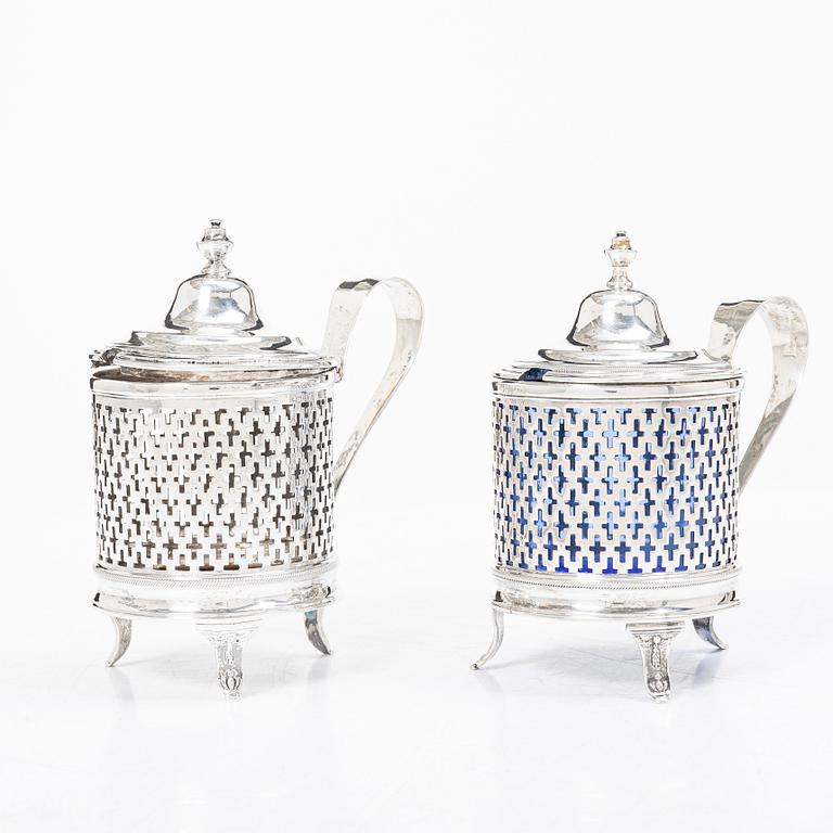 A pair of Swedish mustard pots, silver, probably Gustaf Hamnqvist, Åmål, 1797 (active 1789 - 1818).