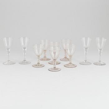 A set of ten glasses, ca 1800.