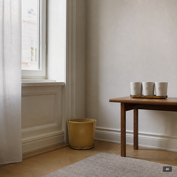 Erika Pekkari, four flower pots with brass saucers, Firma Svenskt Tenn, Sweden.