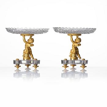 A pair of gilt-bronze and cut glass Louis XVI-style tazze by Baccarat, Paris, late 19th century.