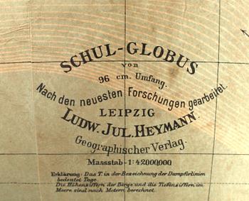 JORDGLOB, Ludwig Julius Heymann, Schul-Globus, Leipzig, 1800-tal.