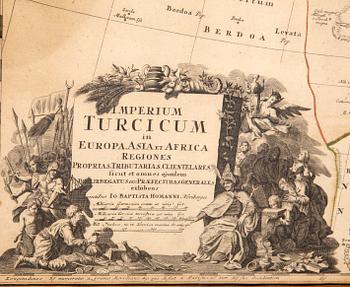 Johann Baptist Homann,  map the Ottoman empire, hand colored copper engraving, Nürnberg 1720s.