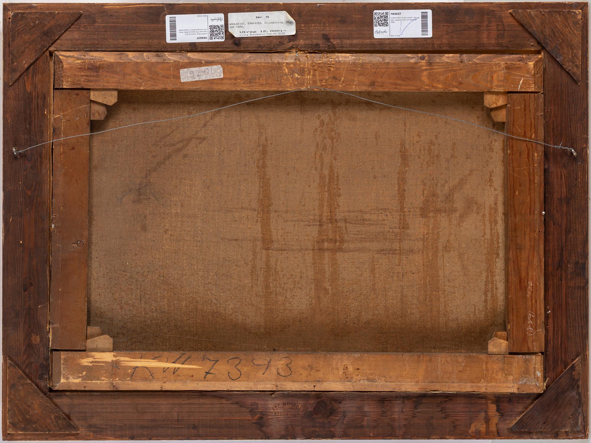 EHRNFRIED WAHLQVIST, olja på duk, signerad EW och daterad 1886.