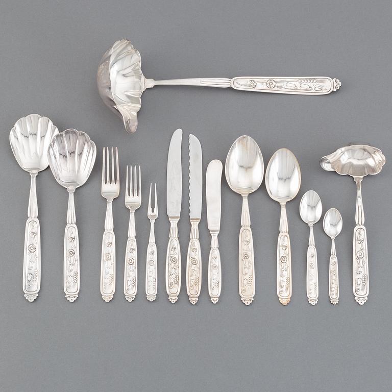 A 20th cetury silver plate 117-pcs "Romantik" flatware service for 12, design Gunnar Nylund, Sweden, Mema.