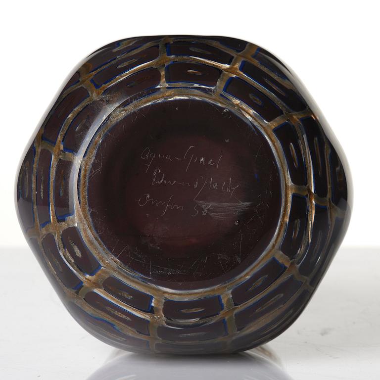 Edward Hald, an aqua-graal glass vase, Orrefors 1958.