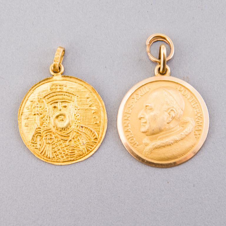 Two mid 20th Century Italian 18K gold pendants.