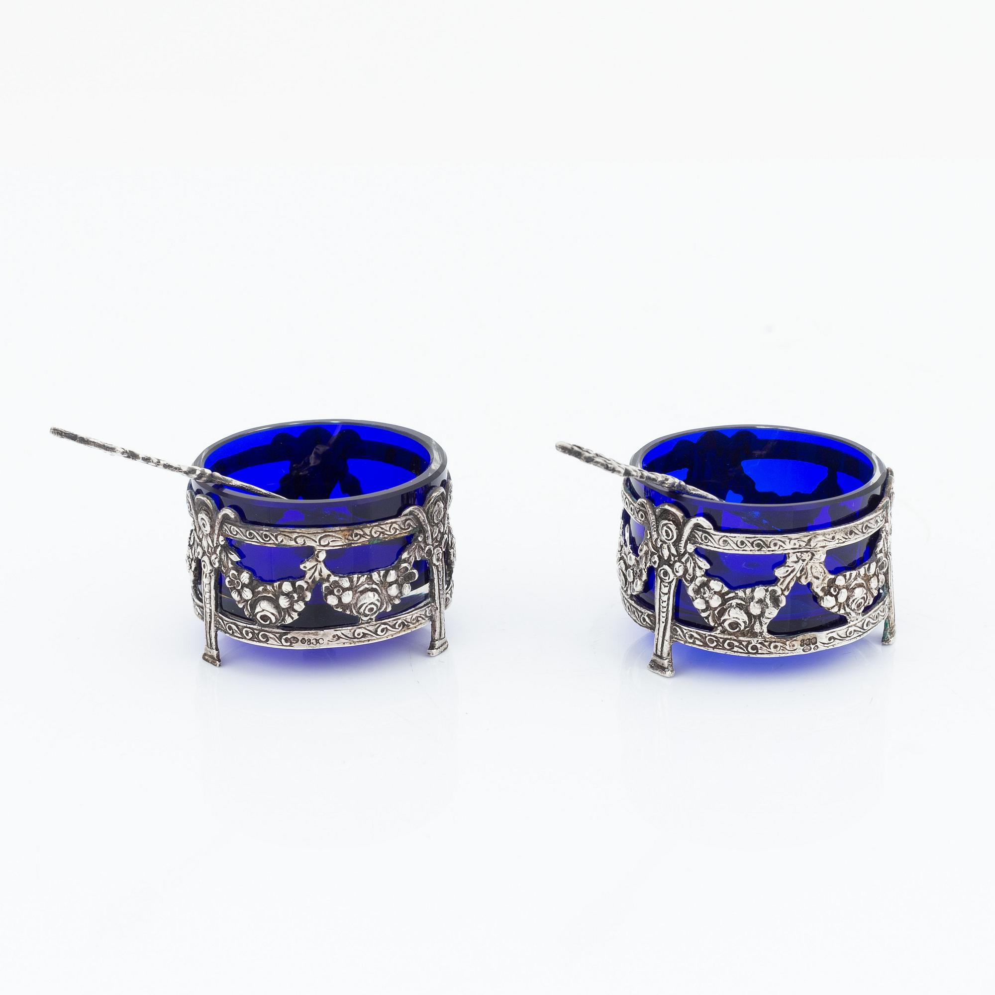 A pair of Louis XVI-style salt cellers, Swedish import marks.