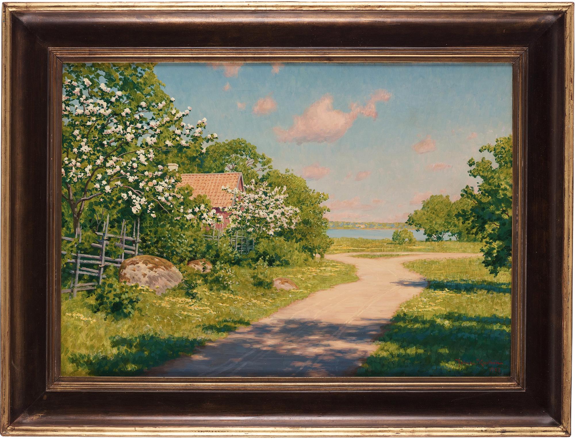 Johan Krouthén, Sommarlandskap med blommande fruktträd.