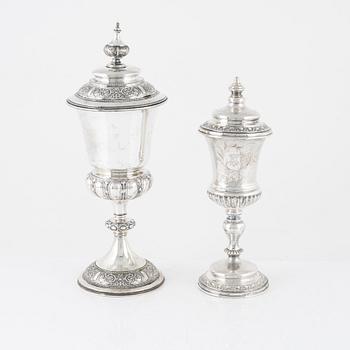 Two Silver Lided Cups, including Carl August Nilsson, Malmö 1885.