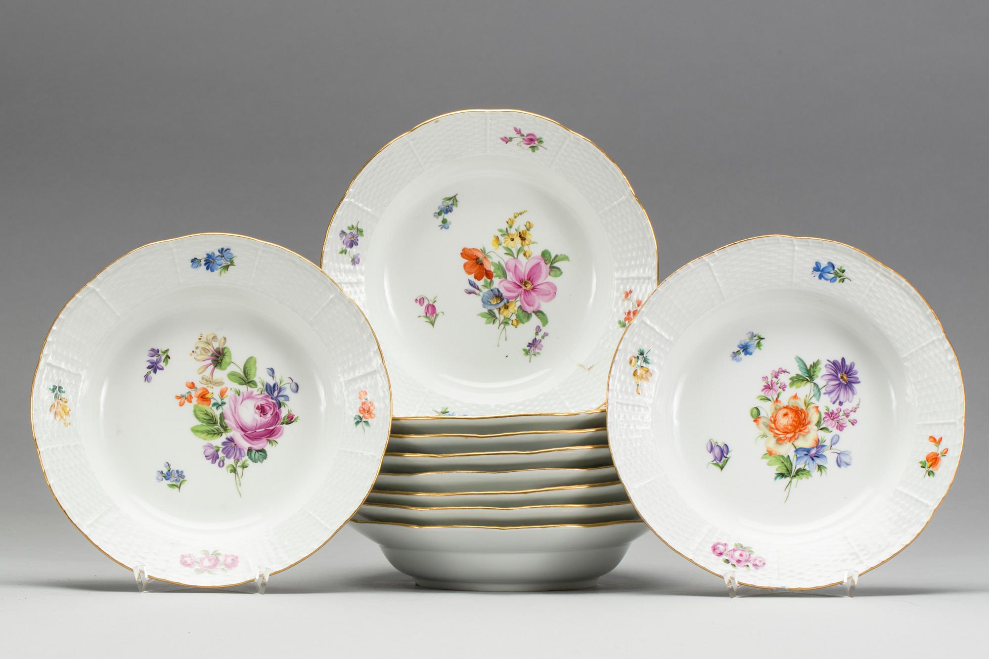 TALLRIKAR, djupa 10 st, Meissen, tidigt 1900-tal.