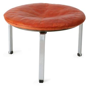 A Poul Kjaerholm "PK-33" stool, leather cushion and brushed steel, E Kold Christensen.