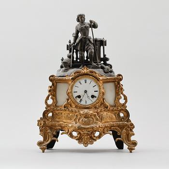 BORDSPENDYL, förgylld och patinerad zink, Frankrike, 1800-talets andra hälft.