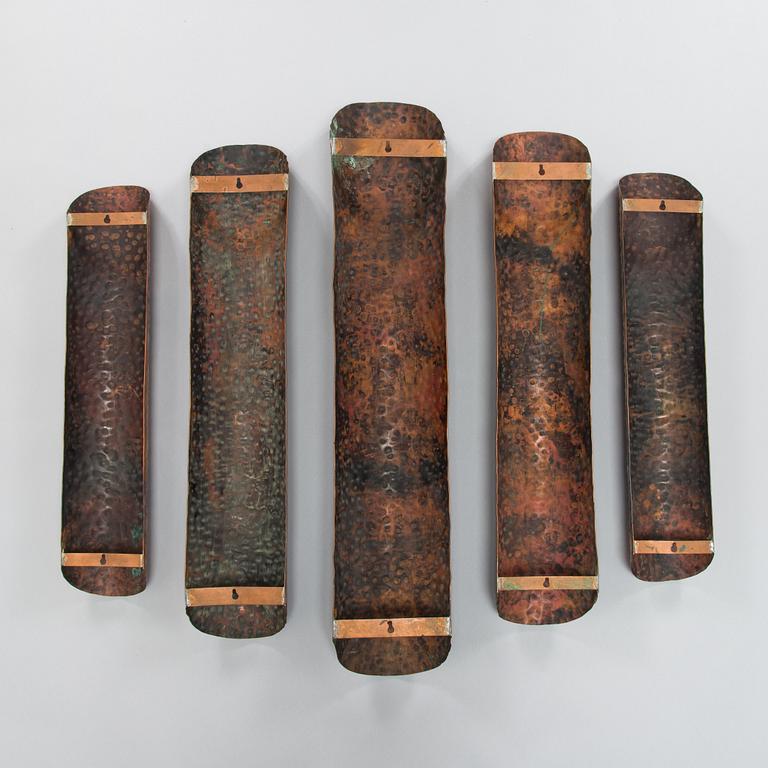 Väggdekor i 5 delar, koppar, 1900-talets senare hälft.