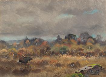 Lindorm Liljefors, Höstlandskap med älg.