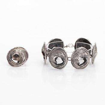 Helky Juvonen, armband och ring, silver, 1970-tal.