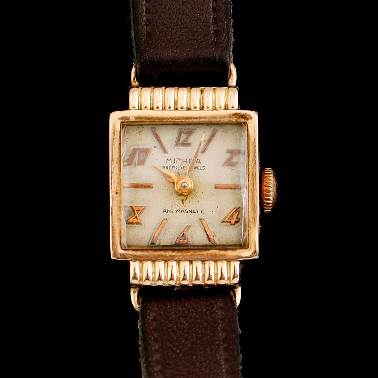 ARMBANDSUR, 18 k guld, Mithra, antimagnetic, 1900-talets första hälft.