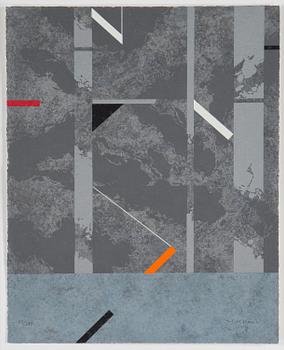 NILS KÖLARE, färgserigrafier, 3 st i mapp med bok, "Kolofon", signerade N. Kölare och numrerad 99/100 med blyerts.