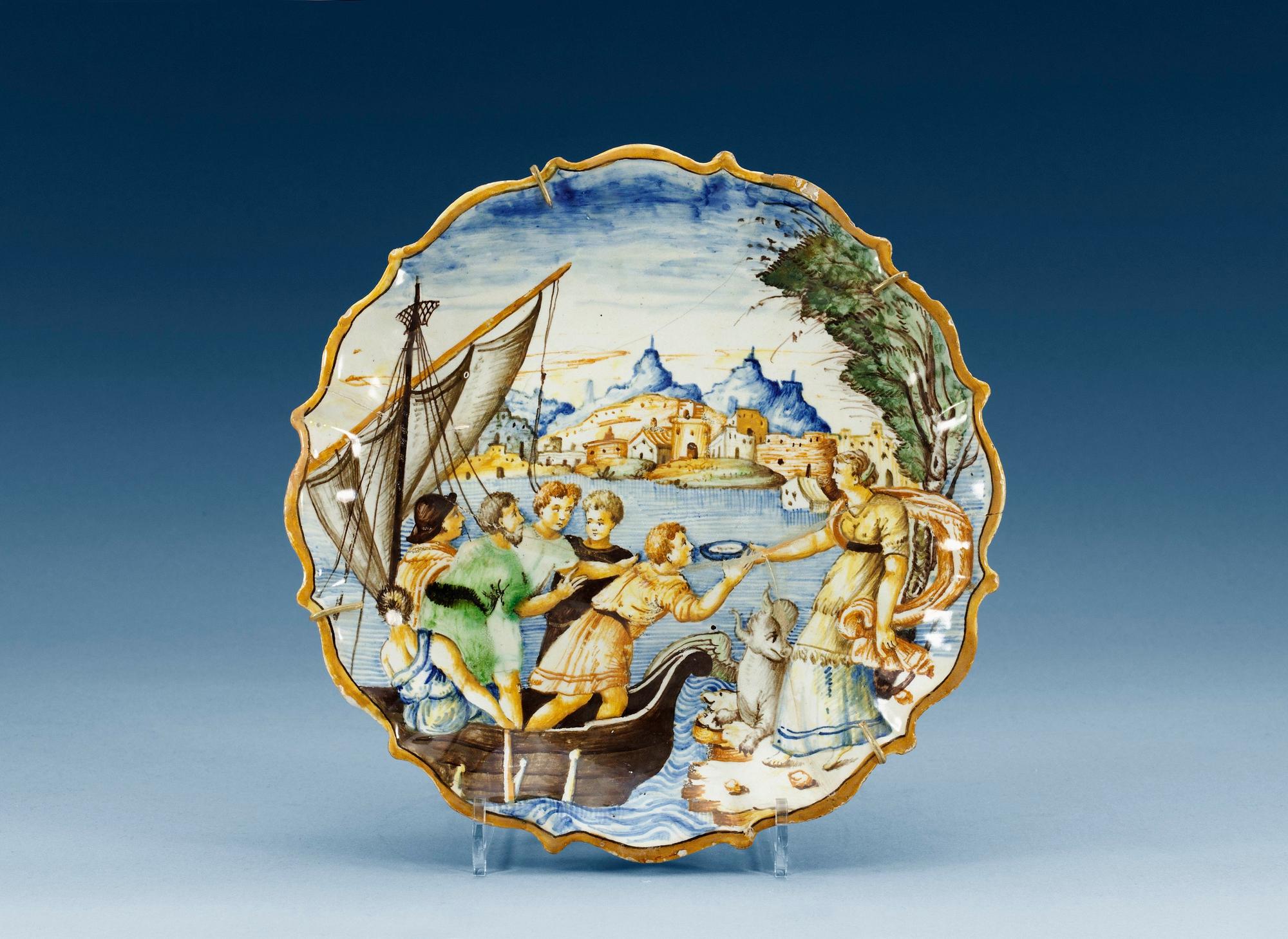 TAZZA, majolika. Urbino, 15/1600-tal.