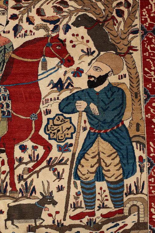 A RUG, semi-antique Kashan figural, so called Motachem, ca 205,5 x 140,5 cm.