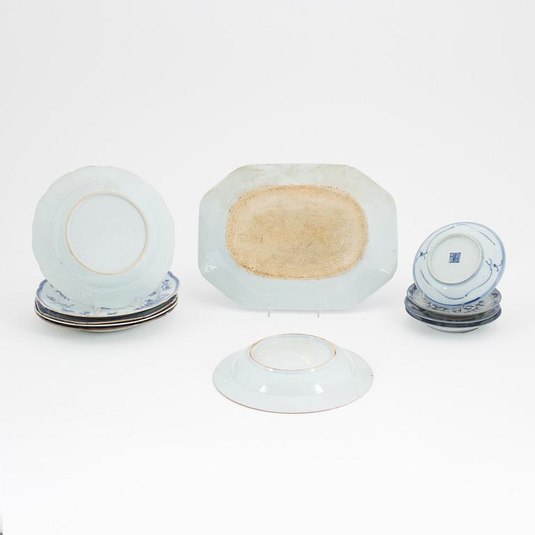 A group of 7 Chinese porcelain dishes, Qing dynasty, Qianlong (1736-95) and 4 dishes, late Qing dynasty, 19th Century.