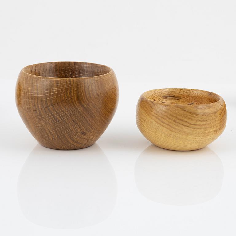 Magnus Ek, a set of seven oak wood bowls for Oaxen Krog, 2019-2020.