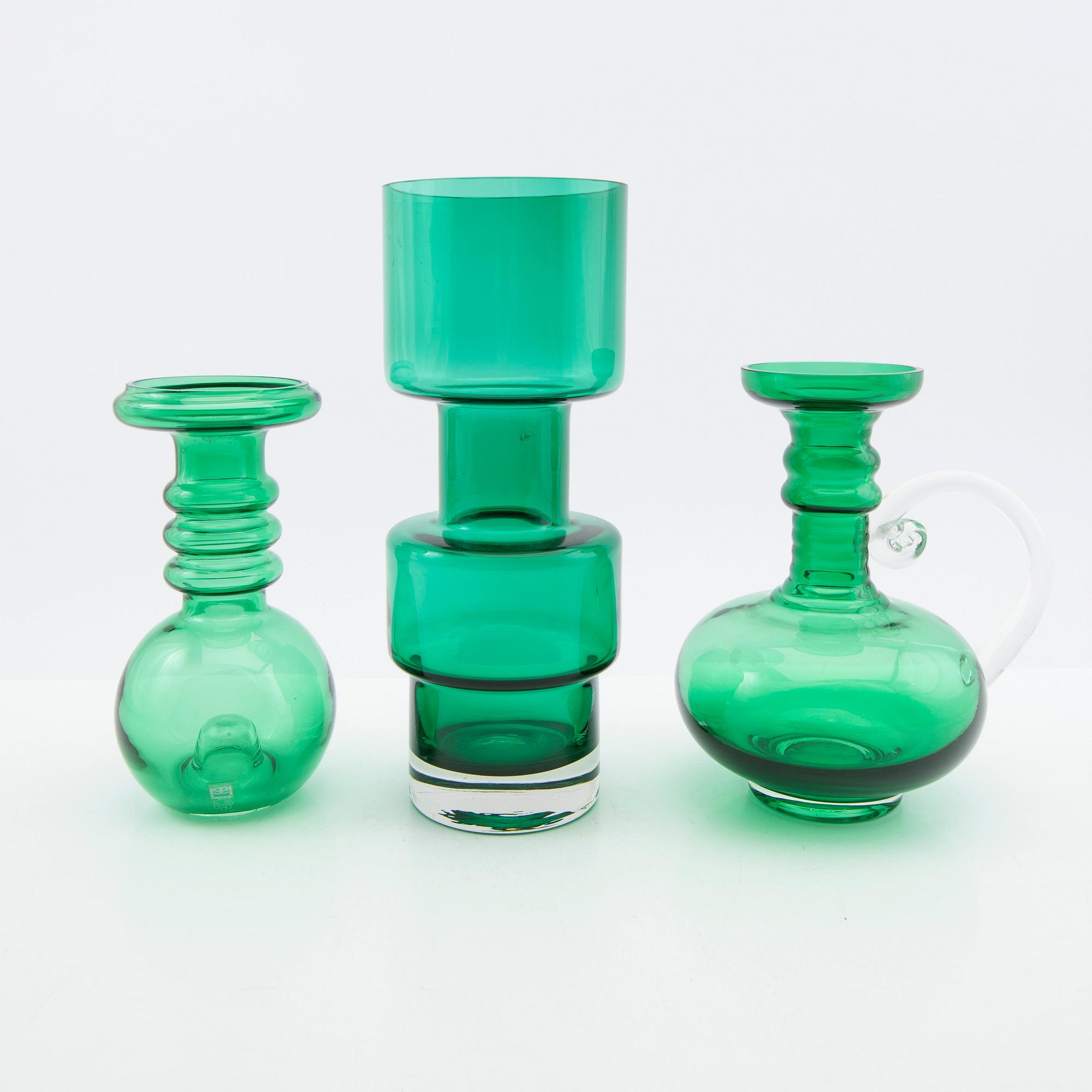 Tamara Aladin, Vases and a decanter, 3 pcs, glass, Riihimäen Lasi, Finland, 1960s/70s.
