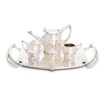 Paul Follot, a four-piece Art Nouveau silver-plated tea set, France early 20th century.