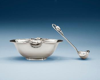 597. A Georg Jensen Blossom sterling bowl and sauce ladle, Copenhagen 1945-77,