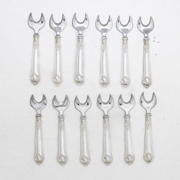 Ostrongafflar, 12 st, silver, modell "Sachsisk", svensk importstämpel.