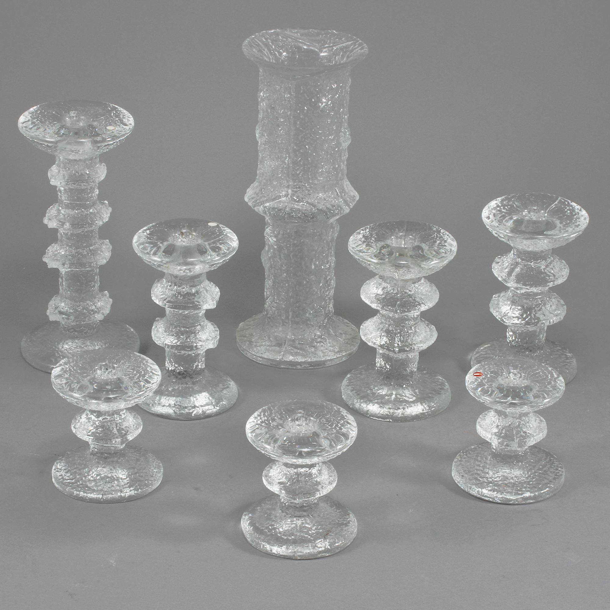 LJUSSTAKAR, 7 st, SAMT VAS, glas, "Festivo", Timo Sarpaneva, Iittala.