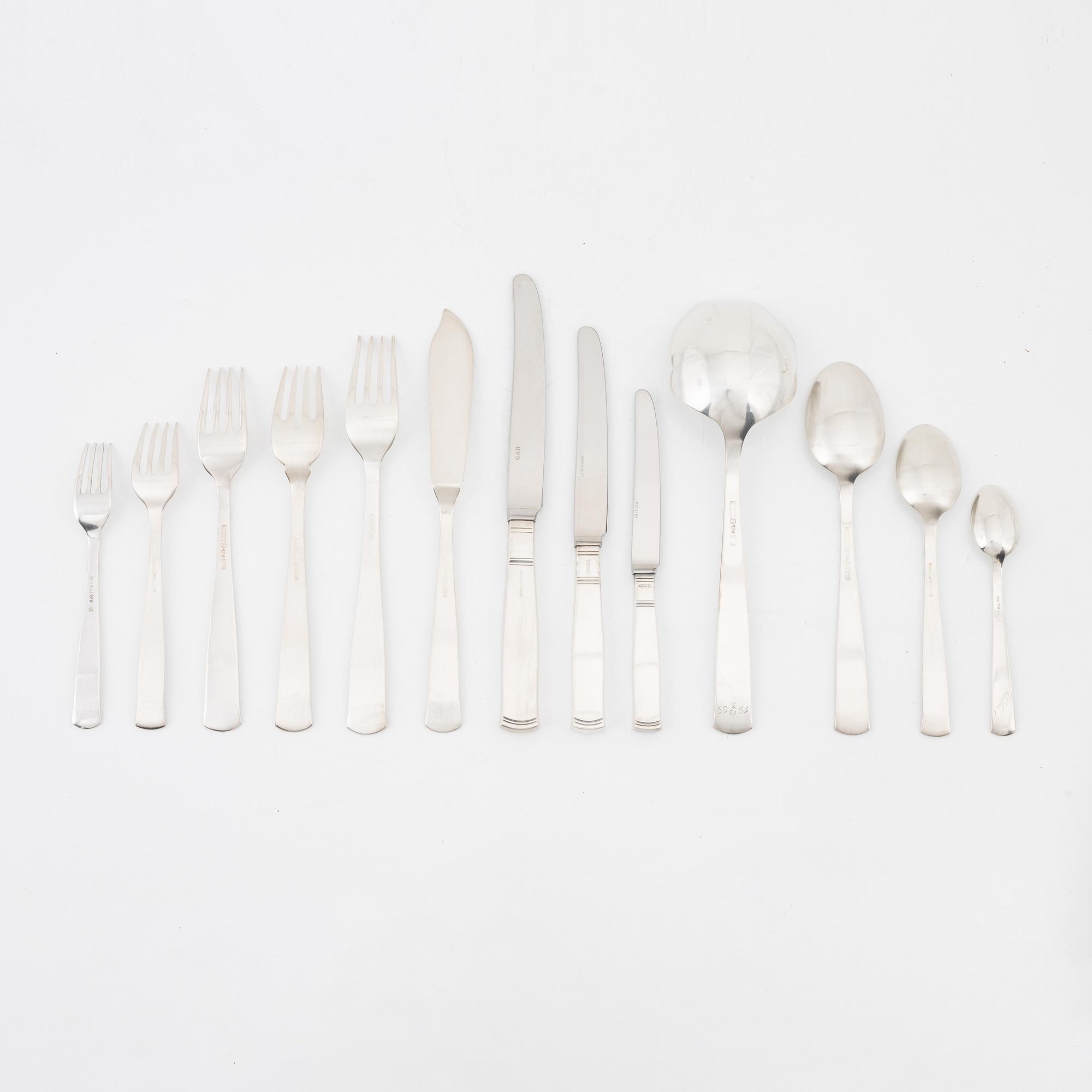 Jacob Ängman, bestickuppsättning, 146 delar, silver, "Rosenholm", GAB, bl a Eskilstuna 1993.