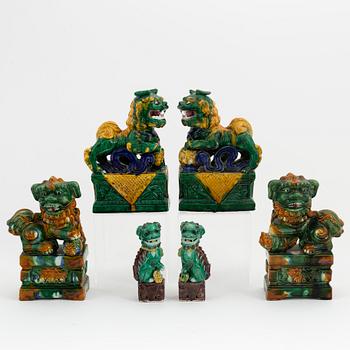 Three pairs of Chinese ceramic Buddhist lions, 20th Century.