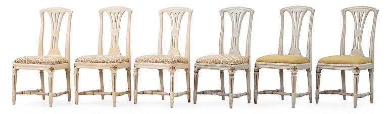 A set of six Gustavian chairs.