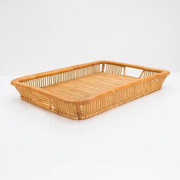 A mid-20th century rattan serving tray, retailer Artek.