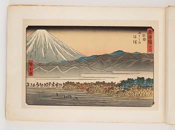 An album with Japanese woodblock prints after Ando Utagawa Hiroshige (1797-1858), mid 20th Century. (37 prints).