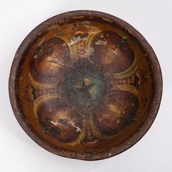 Skålar, 7 st, samt ett tråg, allmoge, 1800-tal.