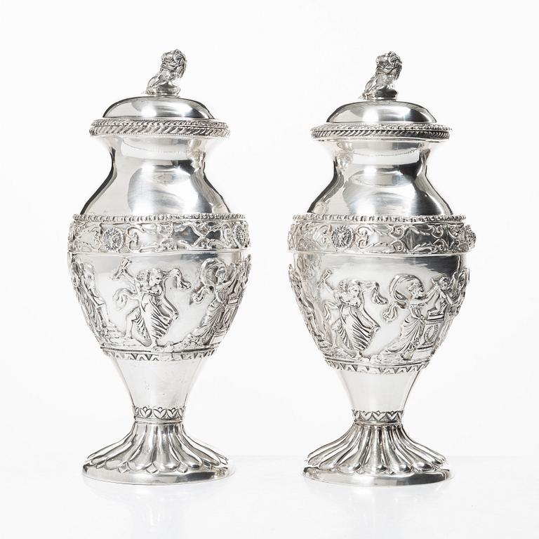 Lale Silverware & Co Ltd, a pair sterling silver lidded urns, Istanbul, Turkey 20th century.