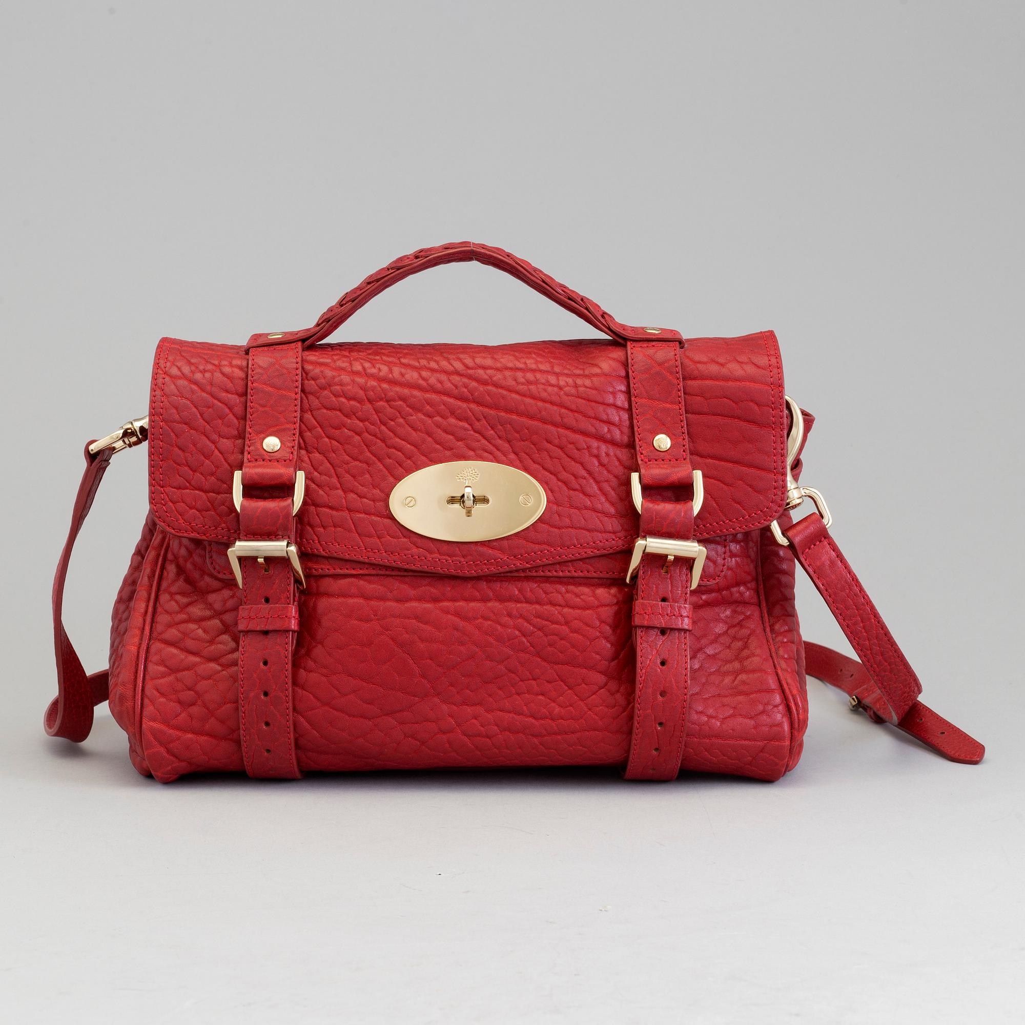 MULBERRY, a poppy red leather 'Alexa' bag.