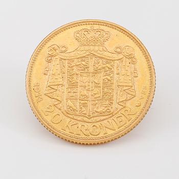GULDMYNT, 20 kroner, Christian X, Danmark. Vikt ca 9 gram.