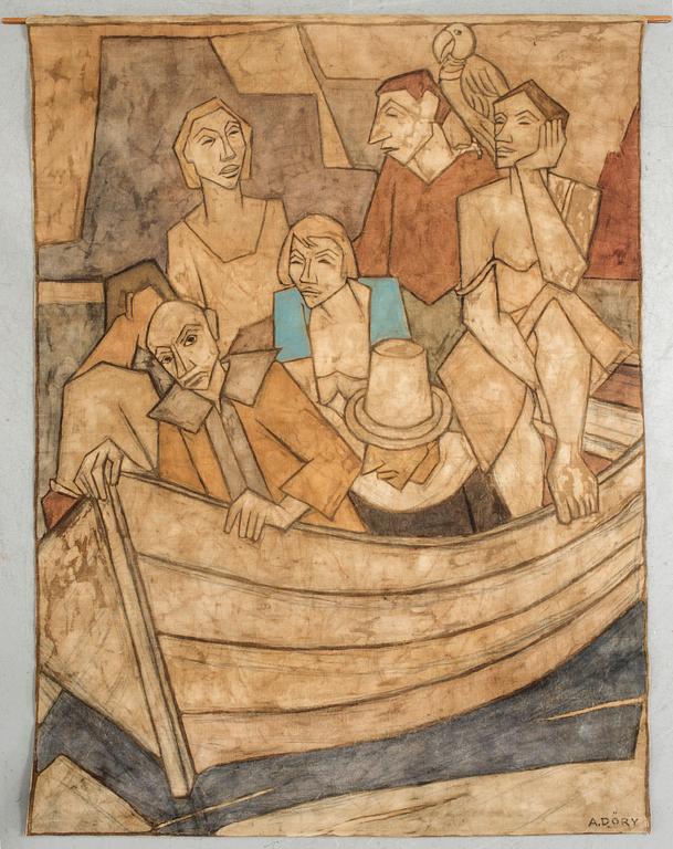 TEXTILMÅLNING, sign A Döry, sign.