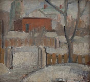 Fritiof Strandberg, houses in winter landscape.