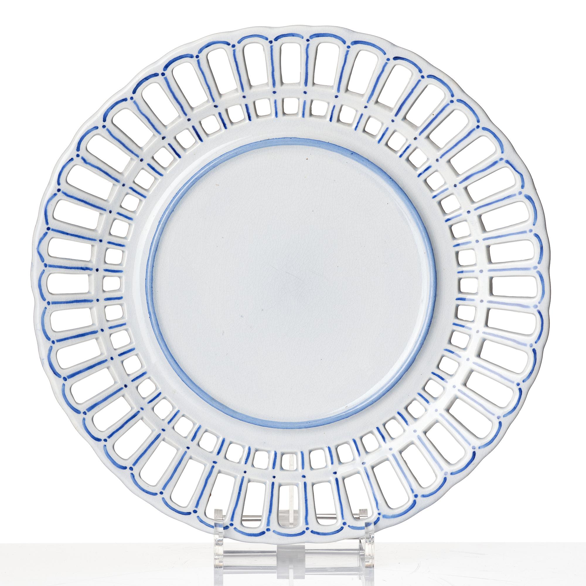A Swedish latticed jugend flintware bowl and dish, Rörstrand, around 1900.