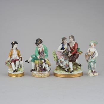 FIGURINER, 4 stycken, porslin, Meissen och Rudolstadt Volkstedt, 1800-tal.