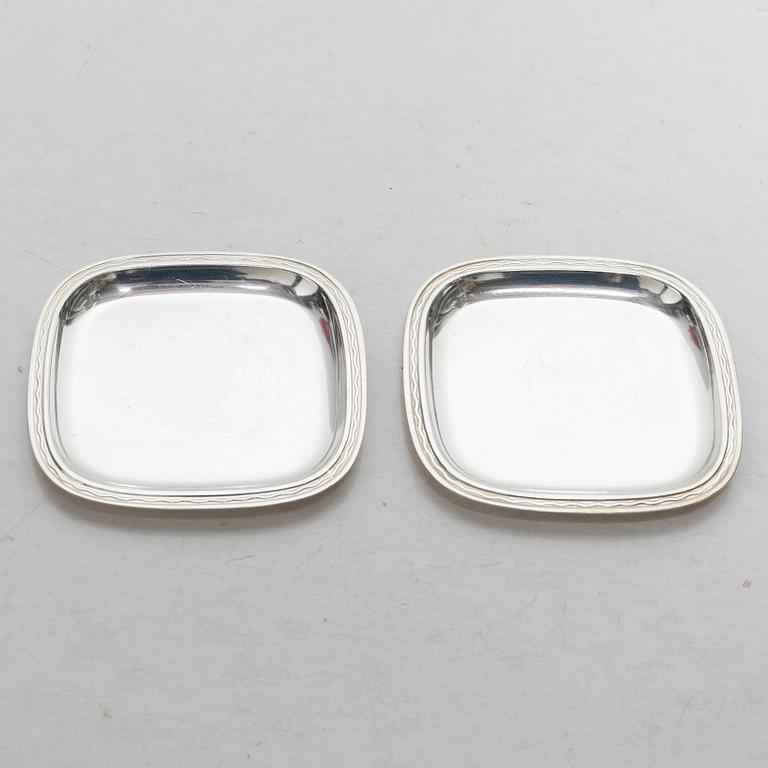 C.G. Hallberg, Coasters / ashtrays, 6 pcs, sterling silver, design by Gustaf Janson, Stockholm 1955-57.